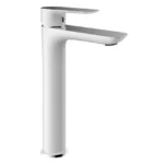 Grifo monomando lavabo caño alto CASSIO blanco y cromo