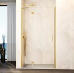 Mampara ducha Fijo + puerta abatible GLASS con cierre a perfil imán oro