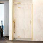 Mampara ducha Fijo + puerta abatible GLASS con cierre a perfil imán oro