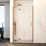 Mampara ducha Fijo + puerta abatible GLASS con cierre a perfil imán cobre