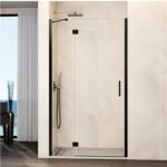 Mampara ducha Fijo + puerta abatible GLASS con cierre a perfil imán titanio