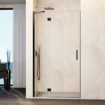 Mampara ducha Fijo + puerta abatible GLASS con cierre imán a pared titanio