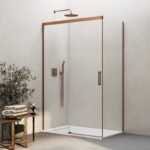 Mampara ducha angular fijo + corredera + lateral fijo BASIC COBRE