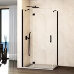 Mampara ducha Fijo + abatible con lateral fijo GLASS cierre imán a pared negro