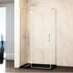 Mampara ducha Fijo + abatible con lateral fijo GLASS cierre imán a pared blanco