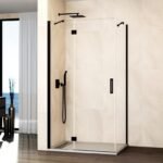 Mampara ducha Fijo + abatible con lateral fijo GLASS cierre imán a pared negro