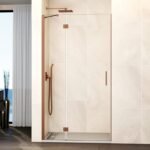 Mampara ducha Fijo + puerta abatible GLASS con cierre imán a pared cobre
