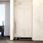 Mampara ducha Fijo + puerta abatible GLASS con cierre a perfil imán níquel