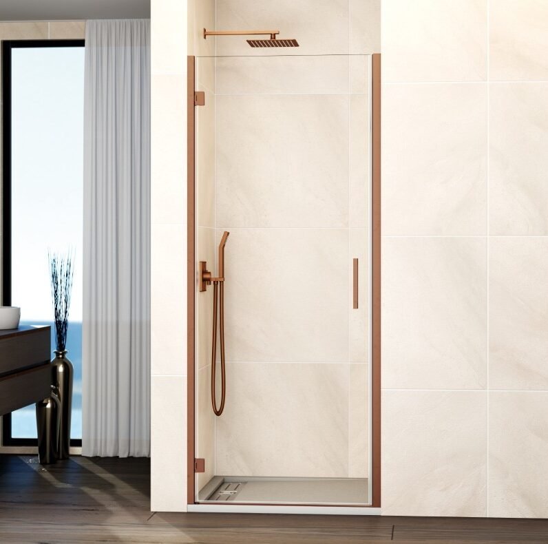 COBRE-2-e1764751676580.jpg Mampara ducha 1 puerta abatible GLASS bisagra cierre perfil Cobre - Imagen 1