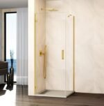 Mampara ducha abatible GLASS bisagra a perfil + lateral fijo oro