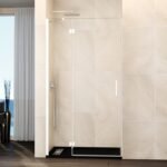Mampara ducha Fijo + puerta abatible GLASS con cierre imán a pared blanco