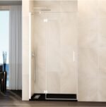 Mampara ducha Fijo + puerta abatible GLASS con cierre imán a pared blanco
