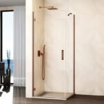 Mampara ducha abatible GLASS bisagra a perfil + lateral fijo cobre