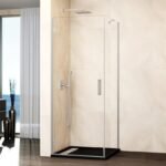 Mampara ducha abatible GLASS bisagra a perfil + lateral fijo níquel