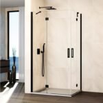 Mampara ducha angular fijo + 2 puertas abatibles + fijo GLASS Combi H negro