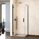 Mampara ducha abatible GLASS bisagra a perfil + lateral fijo titanio