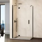 Mampara ducha Fijo + abatible con lateral fijo GLASS cierre imán a pared titanio