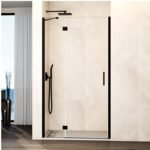 Mampara ducha Fijo + puerta abatible GLASS con cierre a perfil imán negro