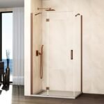 Mampara ducha Fijo + abatible con lateral fijo GLASS cierre imán a pared cobre