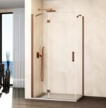Mampara ducha Fijo + abatible con lateral fijo GLASS cierre imán a pared cobre