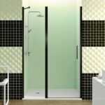 Mampara ducha Frontal 1 Fijo + puerta Abatible con cierre perfil imán negra CLOSE