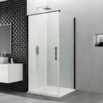 Mampara ducha angular OPEN puerta abatible + lateral fijo NEGRA