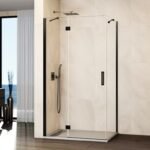 Mampara ducha Fijo + abatible con lateral fijo GLASS cierre imán a pared titanio