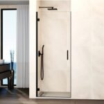 Mampara ducha 1 puerta abatible GLASS bisagra a perfil negro