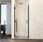 Mampara ducha 1 puerta abatible GLASS bisagra perfil con cierre perfil titanio