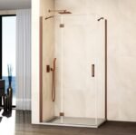 Mampara ducha Fijo + abatible con lateral fijo GLASS cierre imán a pared cobre