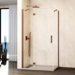 Mampara ducha Fijo + abatible con lateral fijo GLASS cierre imán a pared cobre