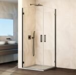 Mampara angular 2 puertas abatibles al vértice GLASS TITANIO
