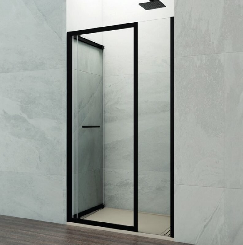 W-1-e1764766749655.jpg Mampara ducha frontal plegable + fijo SPAZIO COMBI B NEGRA - Imagen 1