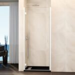 Mampara ducha 1 puerta abatible GLASS bisagra perfil con cierre perfil blanco