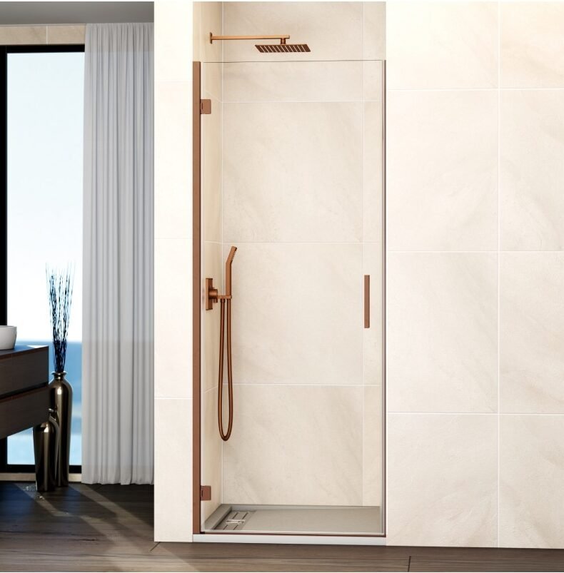 cobre-e1764664776378.jpg Mampara ducha 1 puerta abatible GLASS bisagra a perfil cobre - Imagen 1