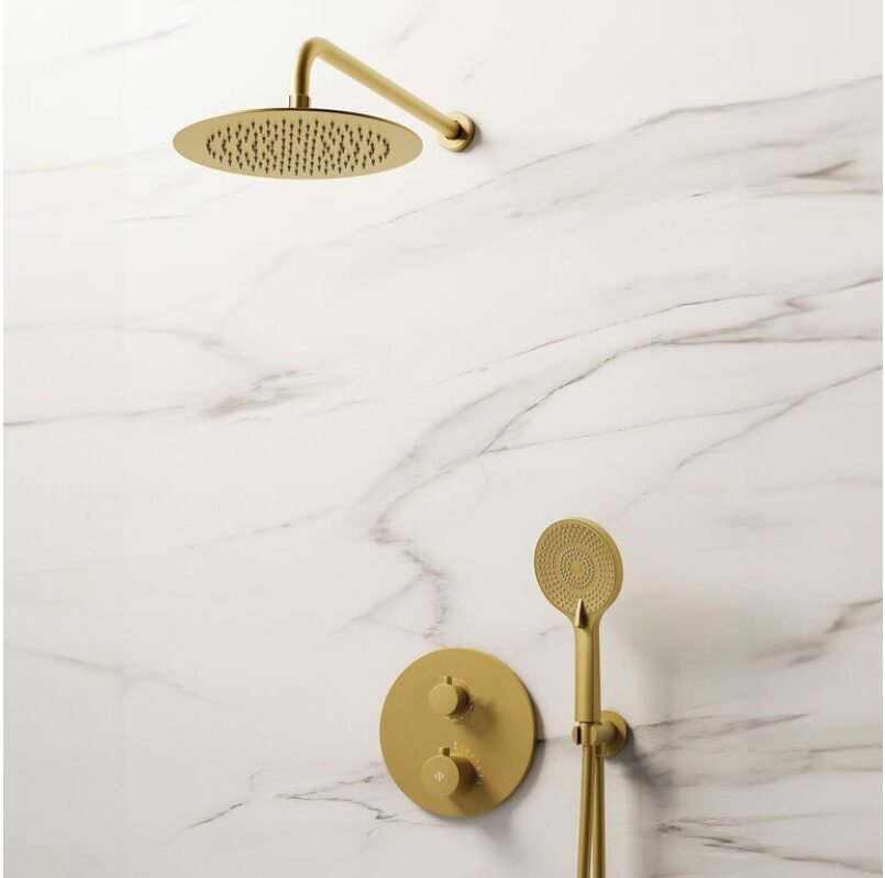 conjunto-para-ducha-empotrado-termostatico-round-oro-e1763985360379.jpg Conjunto para ducha empotrado termostático ROUND ORO - Imagen 1