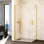 Mampara ducha fijo + 2 puertas abatibles + fijo GLASS oro