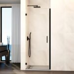 Mampara ducha 1 puerta abatible GLASS bisagra cierre perfil negro