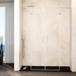 Mampara ducha frontal Fijo + 2 puertas abatibles + fijo GLASS combi G níquel