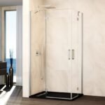 Mampara ducha fijo + 2 puertas abatibles + fijo GLASS níquel