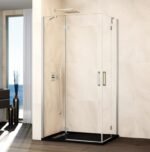 Mampara ducha fijo + 2 puertas abatibles + fijo GLASS níquel