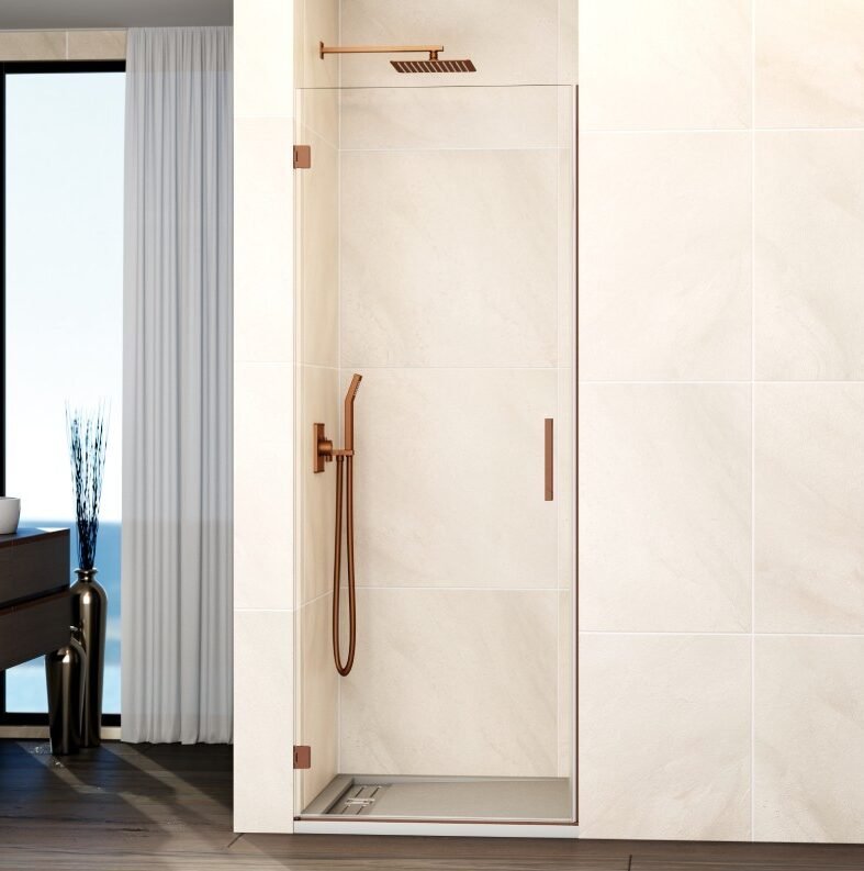 m-e1764667702310.jpg Mampara ducha 1 puerta abatible GLASS bisagra a pared Cobre - Imagen 1