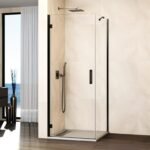 Mampara ducha abatible GLASS bisagra a perfil + lateral fijo negro