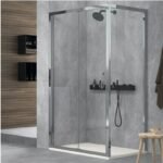 Mampara ducha angular dos hojas plegables + lateral fijo GENOVA