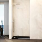 Mampara ducha Fijo + puerta abatible GLASS con cierre imán a pared níquel