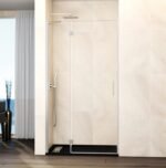 Mampara ducha Fijo + puerta abatible GLASS con cierre imán a pared níquel