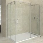 Mampara angular acero inoxidable 2 fijos + 2 correderas MOVING