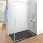 Mampara ducha INOX frontal fijo + corredera + lateral fijo VETRUM