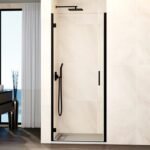 Mampara ducha 1 puerta abatible GLASS bisagra perfil con cierre perfil negro