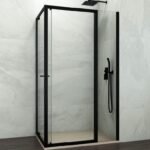 Mampara ducha frontal plegable + fijo SPAZIO COMBI B NEGRA + lateral fijo